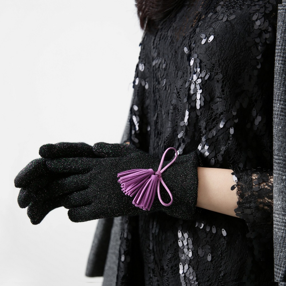 Color Glitter tassel Gloves_purple